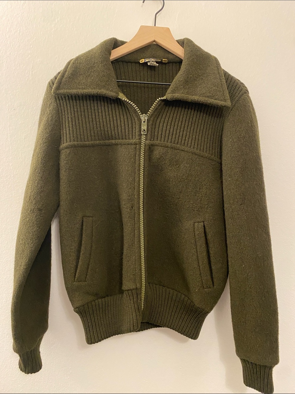 Fritz Stiefelder Vintage Olive Green Ribbed Wool Jacket